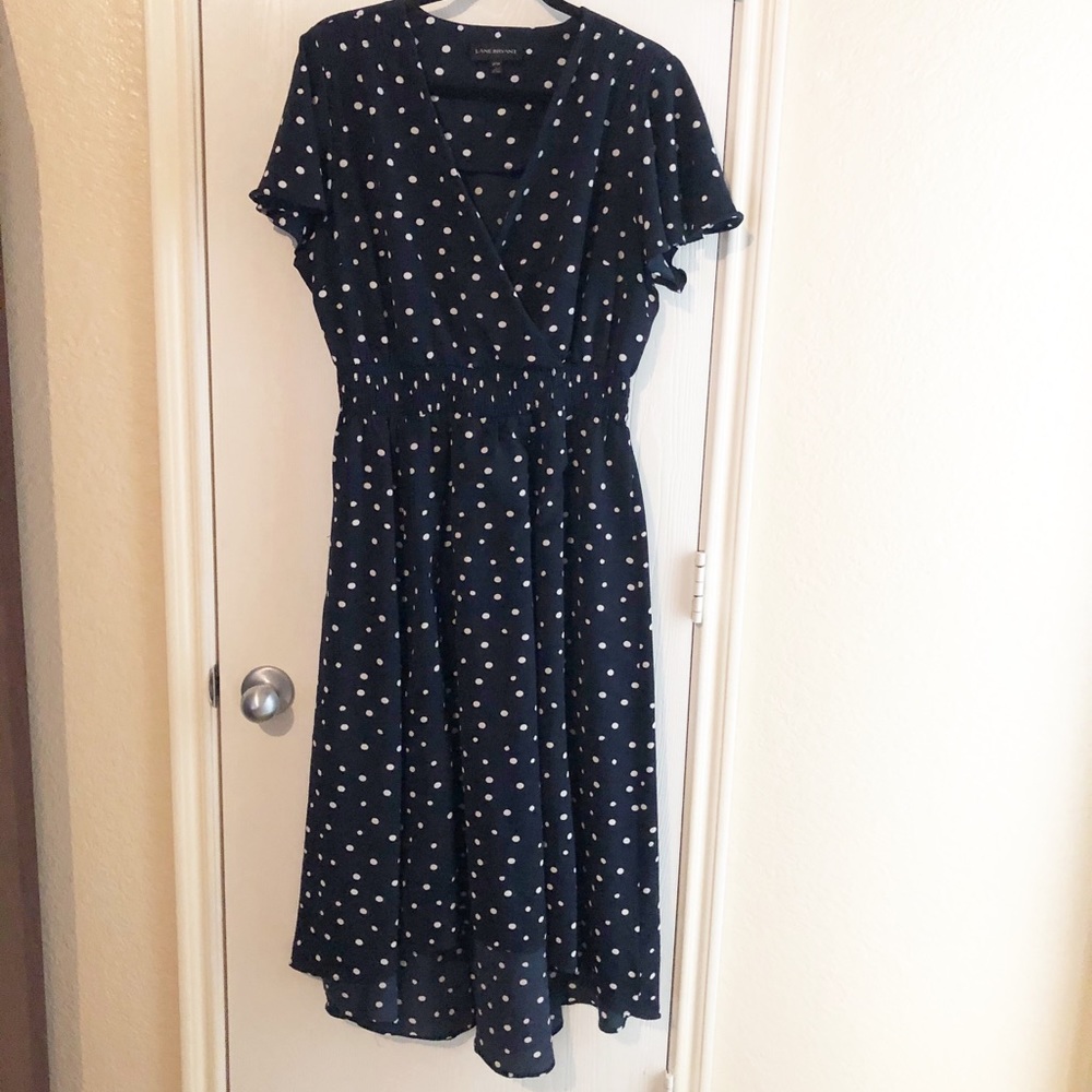 SOLD [Lane Bryant] Navy Blue Polka Dot Swing Dress - Picture 2 of 11